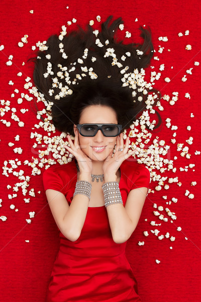 Fille 3D cinéma verres popcorn regarder [[stock_photo]] © NicoletaIonescu