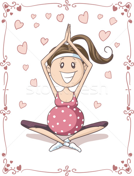 Imagine de stoc: Gravidă · yoga · vector · desen · animat · ilustrare · femeie · gravida