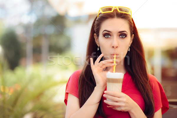 Stock photo: Summer Girl and Sipping Coffee Drink Trough a Straw