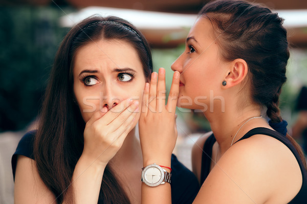 Stock photo: Indiscrete Gossiping Girl Telling Secrets to her Surprised Friend 