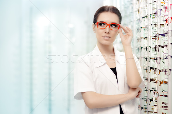 Happy Optician Standing in Optical Store Stock photo © NicoletaIonescu
