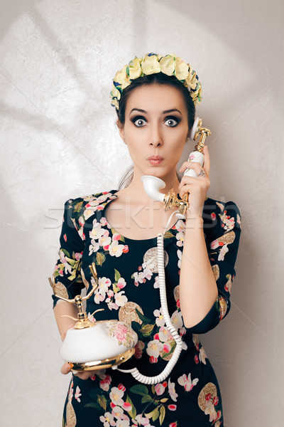 Surprised Retro Woman With Vintage Phone Stock photo © NicoletaIonescu