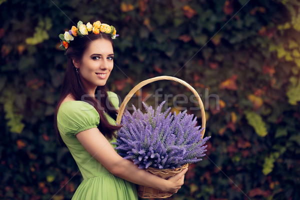 Summer Floral Fairy Girl with Lavender  Basket  Stock photo © NicoletaIonescu