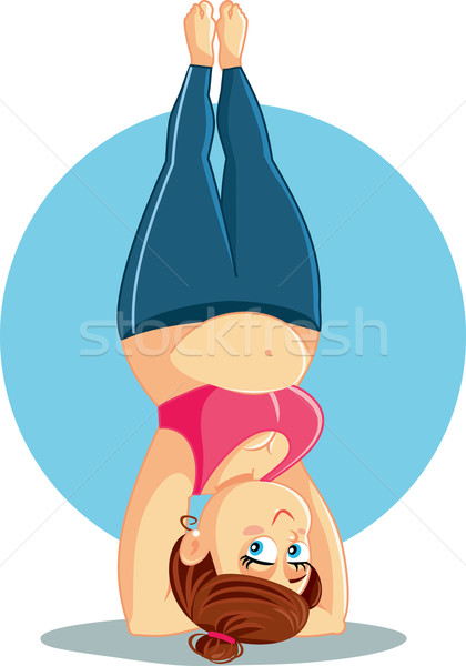 Plus Size Girl Doing a Headstand Vector Cartoon Stock photo © NicoletaIonescu