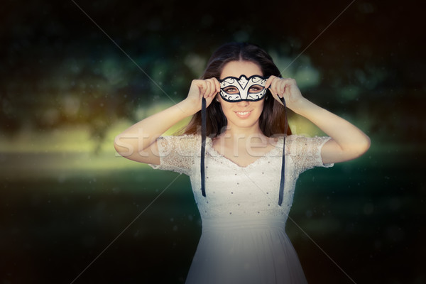 Mulher jovem máscara retrato mulher festa cara Foto stock © NicoletaIonescu