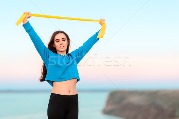 Stockfoto: Fitness · meisje · opleiding · yoga · rubber · elastisch