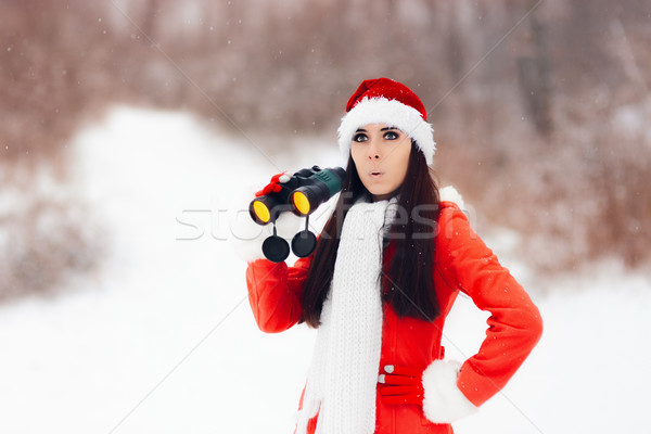 Surprised Girl with Binoculars Looking for Christmas  Stock photo © NicoletaIonescu