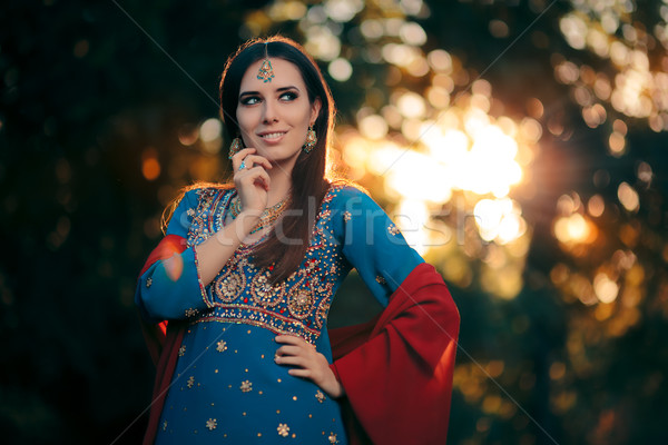 Fashion Woman Wearing Indian Costume and Jewelry Set Stock photo © NicoletaIonescu