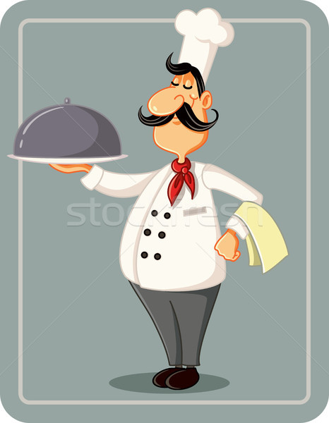 Cartoon Chef Holding a Silver Platter Vector Illustration Stock photo © NicoletaIonescu
