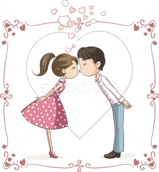 Couple Kissing Vector Cartoon Stock photo © NicoletaIonescu