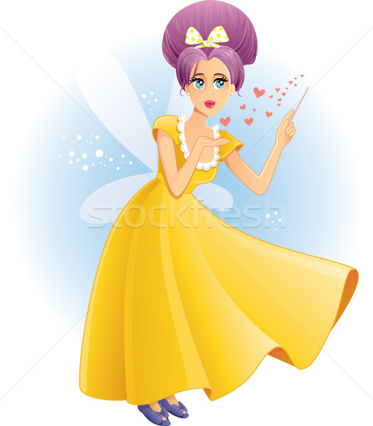 Cute Fairy with Magic Wand Spreading Love Vector Cartoon Stock photo © NicoletaIonescu