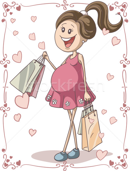 孕婦 購物袋 向量 漫畫 插圖 孕 商業照片 © NicoletaIonescu