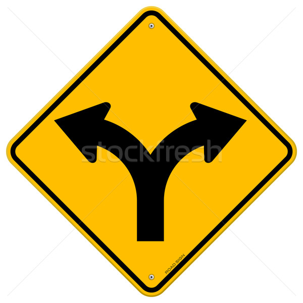 Zdjęcia stock: Widelec · znak · drogowy · ilustracja · drogowego · symbol · żółty