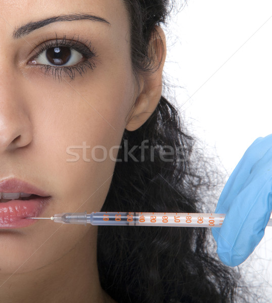 Vrouw spuit behandeling botox collageen handen Stockfoto © NikiLitov