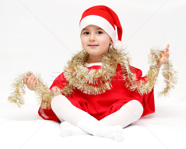 Szczęśliwy dziecko Święty mikołaj hat tle portret Zdjęcia stock © nikkos