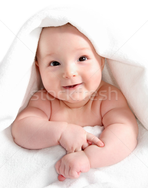 Baby biały koc szczęśliwy twarz dziecko Zdjęcia stock © nikkos