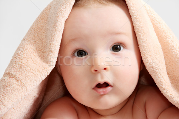Baby kąpieli piękna koc twarz portret Zdjęcia stock © nikkos