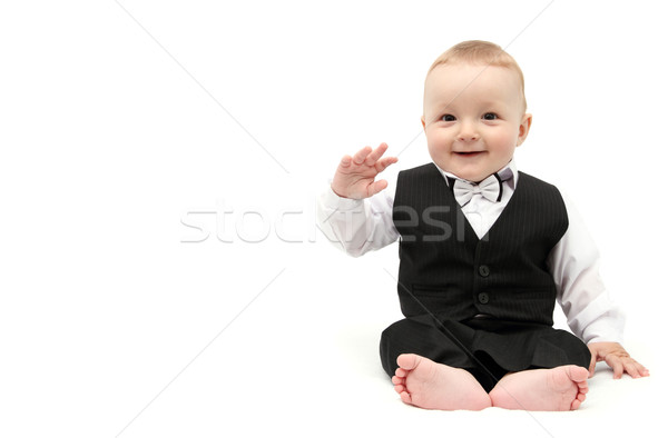 [[stock_photo]]: Heureux · bébé · garçon · costume · affaires · visage