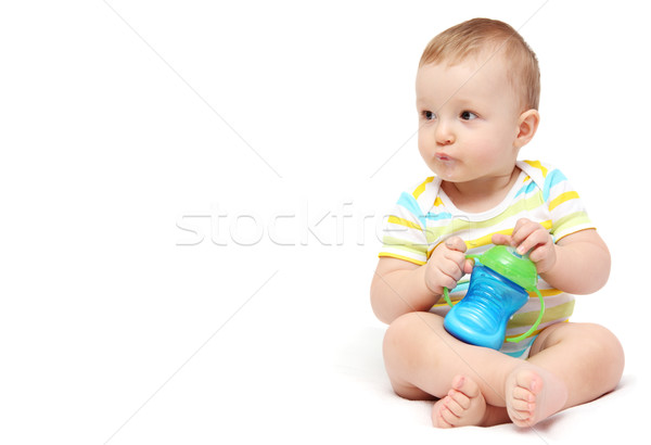 Baby Junge Milch Flasche glücklich Spaß Stock foto © nikkos