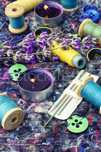 Set of seamstresses and a bouquet of lavender Stock photo © nikolaydonetsk