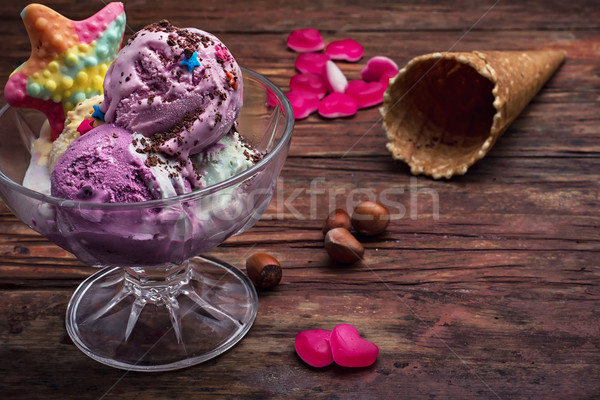 Fruits crème glacée bol image vintage alimentaire [[stock_photo]] © nikolaydonetsk