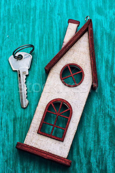 Symbolische Haus Schlüssel Holz türkis Familie Stock foto © nikolaydonetsk