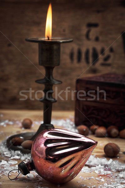 Kaars kandelaar ingesteld brandend christmas messing Stockfoto © nikolaydonetsk