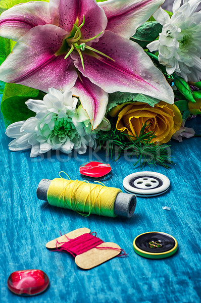 Thread pulsanti cucire accessori bouquet fresche Foto d'archivio © nikolaydonetsk