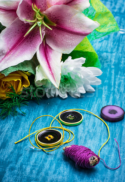 Thread pulsanti cucire accessori bouquet fresche Foto d'archivio © nikolaydonetsk