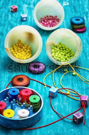 Ambachten kralen tools handwerk turkoois houten Stockfoto © nikolaydonetsk
