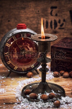 Kaars kandelaar ingesteld brandend christmas messing Stockfoto © nikolaydonetsk