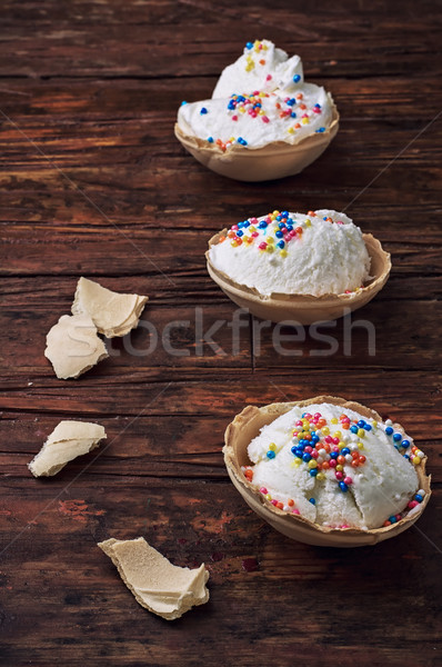 Gelato decorato dolce polvere wafer legno Foto d'archivio © nikolaydonetsk