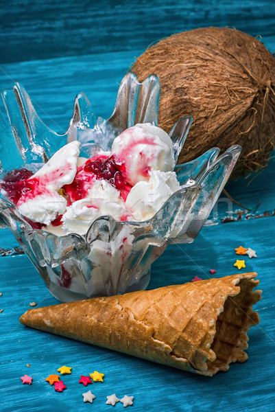 ice cream in  bowl and two waffle cup Stock photo © nikolaydonetsk