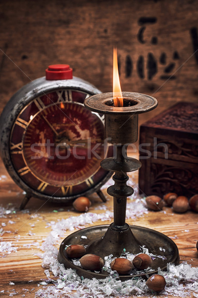 Kaars kandelaar ingesteld brandend christmas messing Stockfoto © nikolaydonetsk