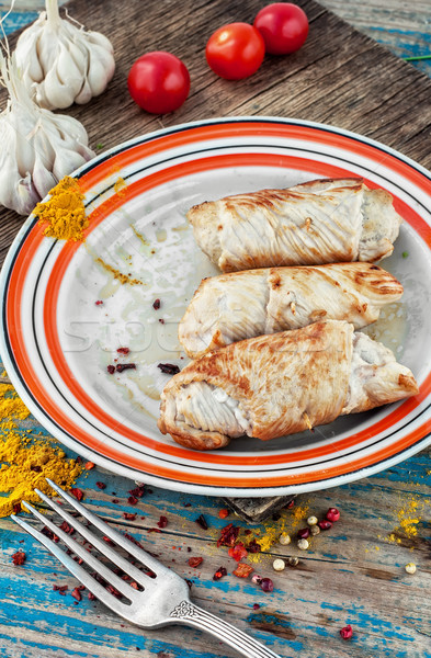 Stock photo: set fried meat sausages on wooden background