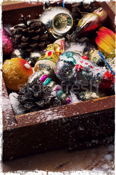 Christmas old wooden box with toys Stock photo © nikolaydonetsk
