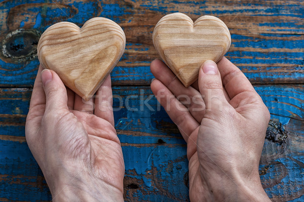 Zwei symbolische Holz Herz Hochzeit Tabelle Stock foto © nikolaydonetsk