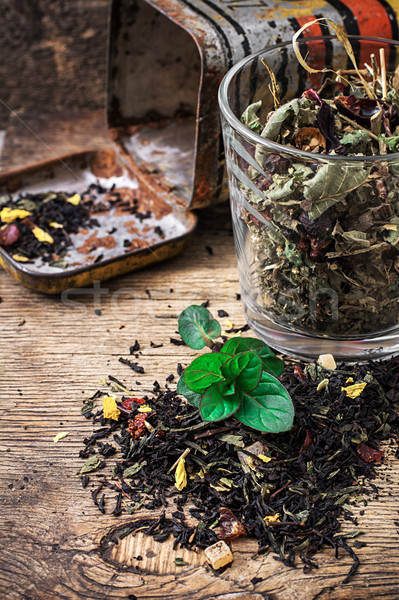Herbaty napar pozostawia tabeli kraju kwiat Zdjęcia stock © nikolaydonetsk
