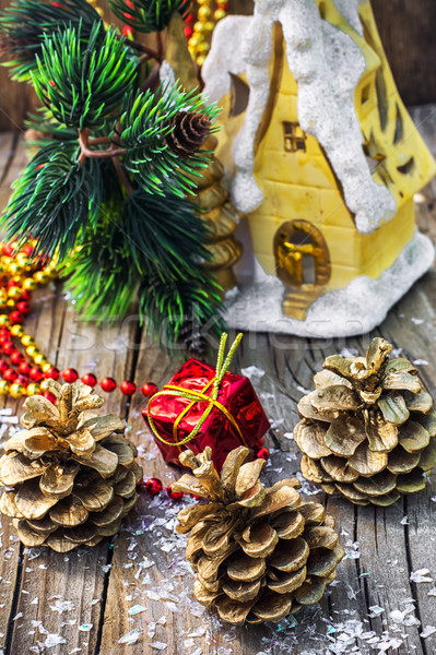 Decoraties christmas ornamenten pine houten geschenk Stockfoto © nikolaydonetsk