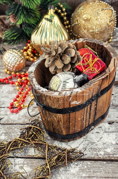 Stock fotó: Karácsony · ajándék · kád · díszítések · dekoratív · fából · készült
