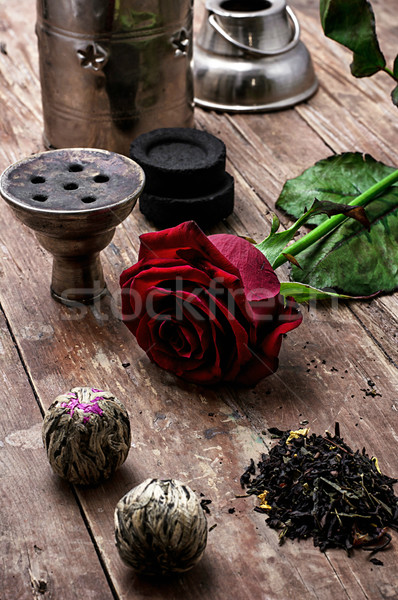 Foto stock: Hookah · secar · elite · chá · folhas · detalhes