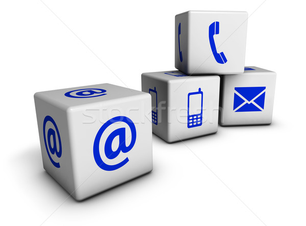 Stock photo: Web Contact Us Blue Icons Cubes