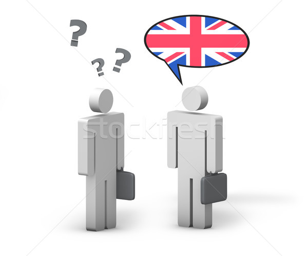 [[stock_photo]]: Affaires · anglais · drôle · conversation · deux · gens · 3d