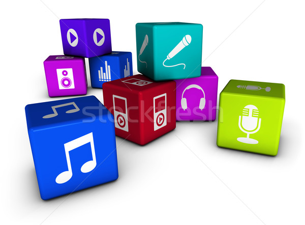 Music Web Icons On Colorful Cubes Stock photo © NiroDesign