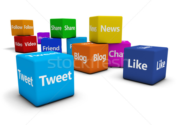ストックフォト: ソーシャルメディア · ウェブ · 標識 · キューブ · インターネット · 社会的ネットワーク