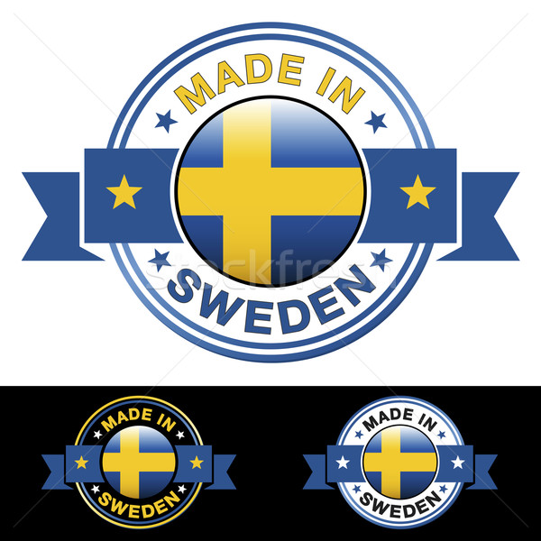 Svédország kitűző címke ikon szalag központi Stock fotó © NiroDesign