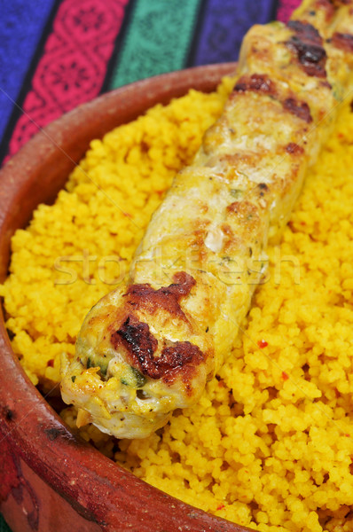 spiced couscous and chicken skewer Stock photo © nito