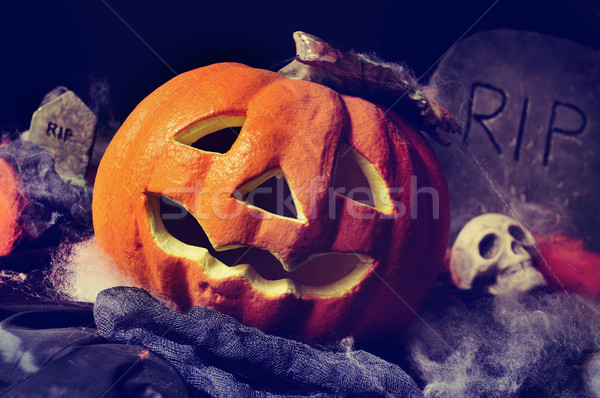 Foto d'archivio: Teschi · primo · piano · halloween · scenario · party · pietra