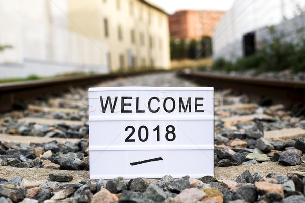 text welcome 2018 in a lightbox on the railway Stock photo © nito