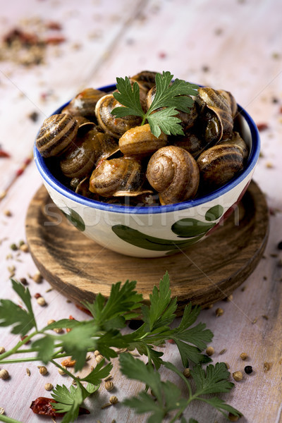 spanish caracoles en salsa, cooked snails in sauce Stock photo © nito